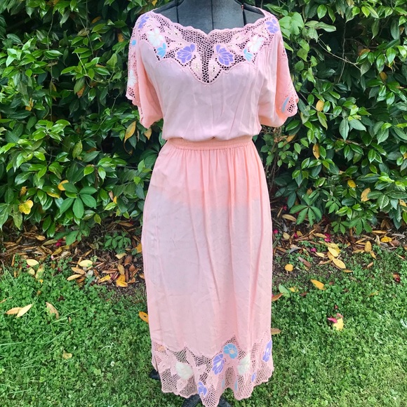Bohemian 1980s Peach Floral Set - Picture 1 of 5